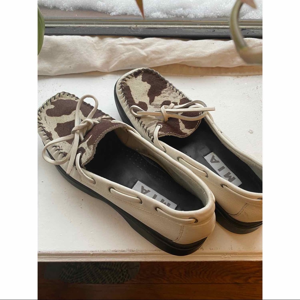 Mia White Leather Cowhide Animal Print Loafer